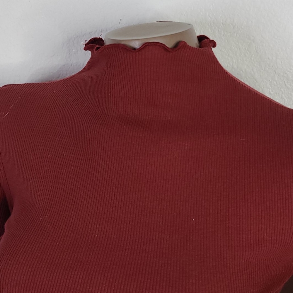 T-shirt Dress Size Small Bodycon Long Sleeve Rust Red Ribbed Cotton Blend EUC - Picture 2 of 6